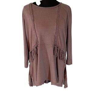 Wrap London Women Mauve Linen Blend‎ Braided Fringe Tunic Top US 14
Boho Earthy